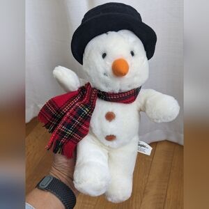 Russ Berrie Snowman Plush. 10" With Top Hat and Scarf.